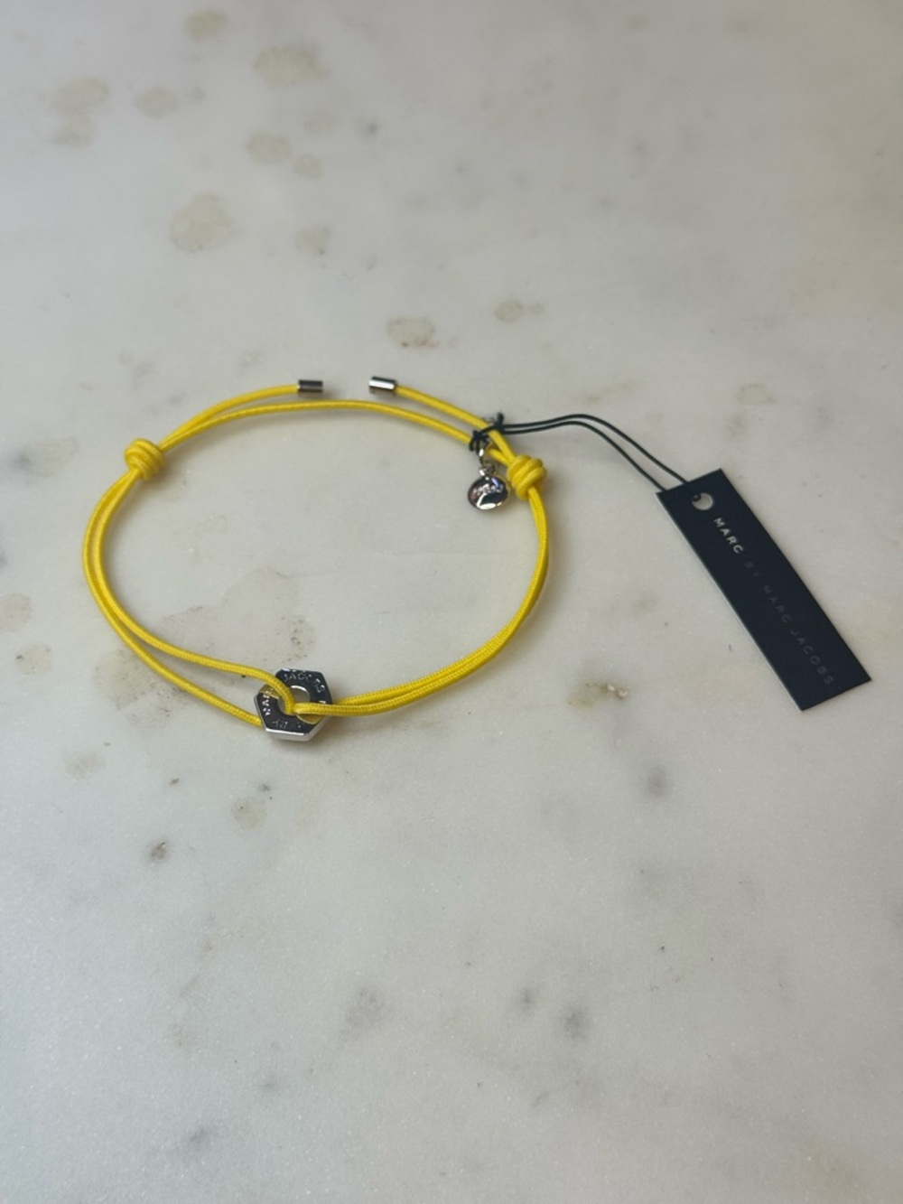 Marc Jacobs Yellow Cord Adjustable Bracelet with Silver Charm NWT